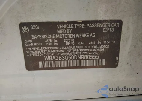 2013 BMW 328I xDrive from USA, damaged, VIN WBA3B3G50DNR80555